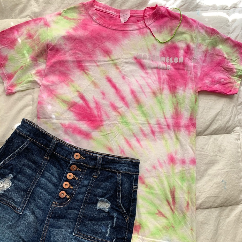 Pink and green tie dye T-shirt